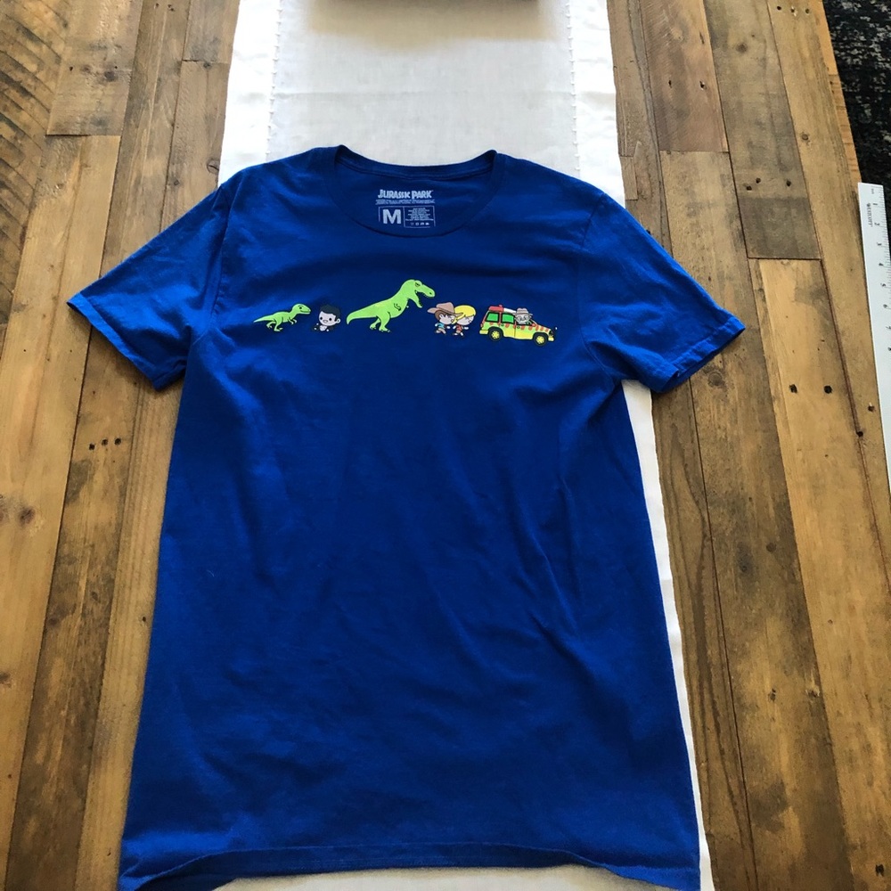 Pre-owned Lootwear Exclusive Jurassic Park Cartoon Characters Tee in Blue. Med.